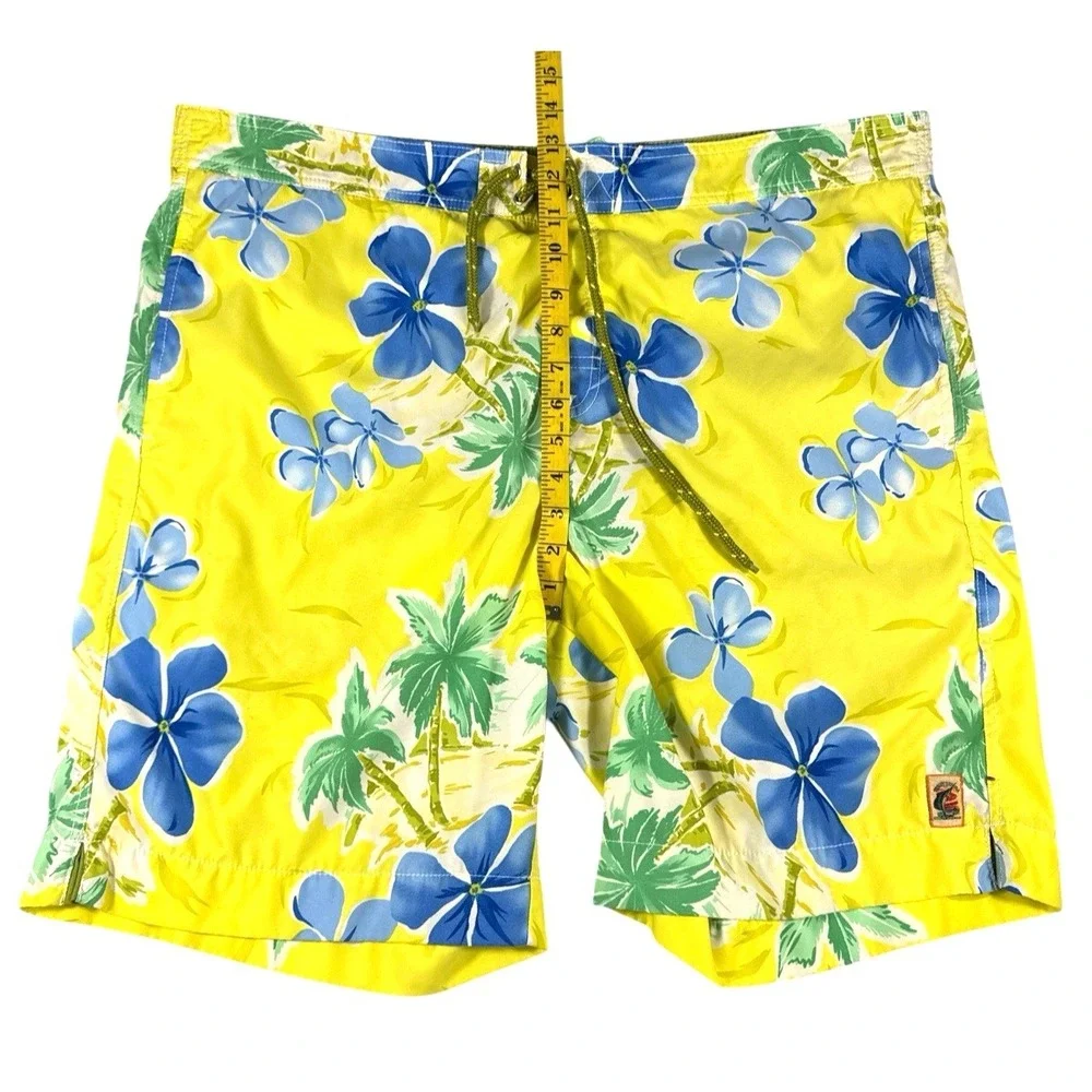 Tommy Bahama Swim Trunks Mens XL Yellow Floral Palm Floral Mesh Lining Board Sho